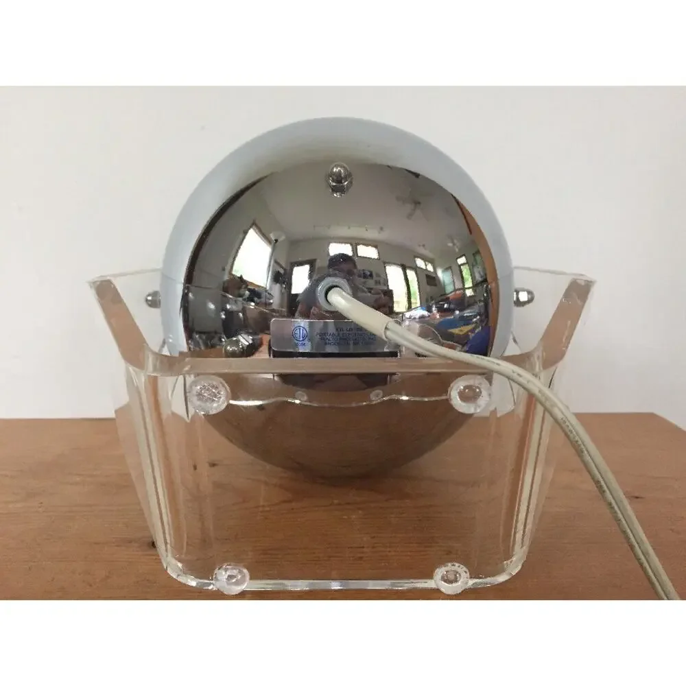 Vtg Disco Chrome Acrylic Lighted Eye Ball Light Magnifying Vanity Make Up Mirror